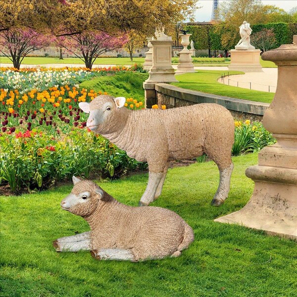 Design Toscano Merino Ewe Life-Size Lambs Statue Collection: Set of Two - NE9110012