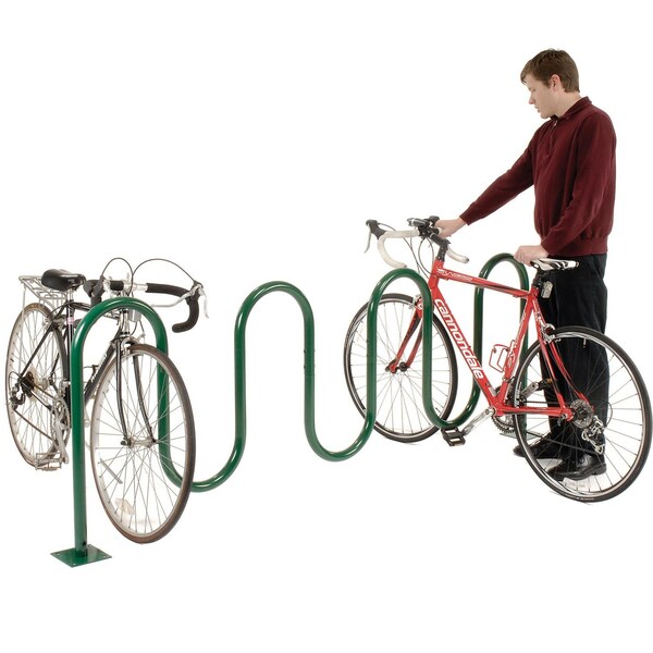 Global Industrial 94L Wave Bike Rack, Green, Flange Mount, 9-Bike Capacity - 652779MGN