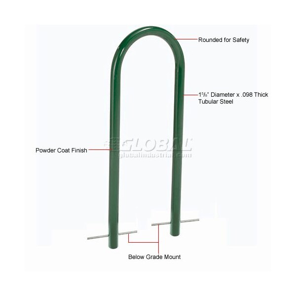 Global Industrial U-Rack Bike Rack, Green, Below Ground Mount, 2-Bike Capacity - 442804GGN