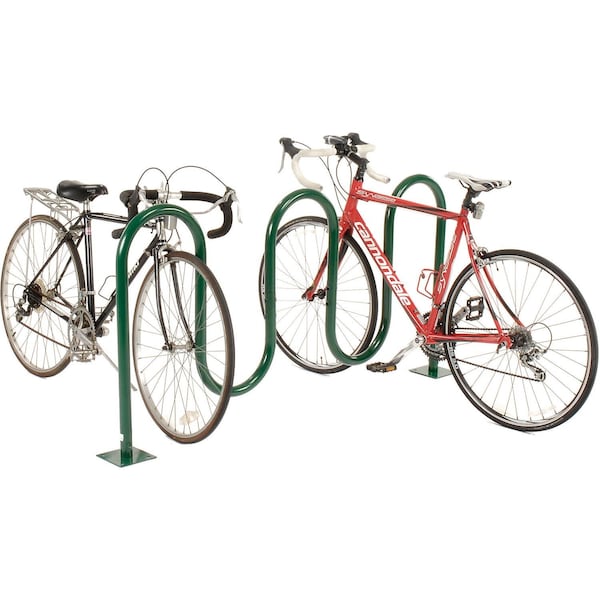 Global Industrial Wave Bike Rack, Green, Flange Mount, 7-Bike Capacity - 652778MGN