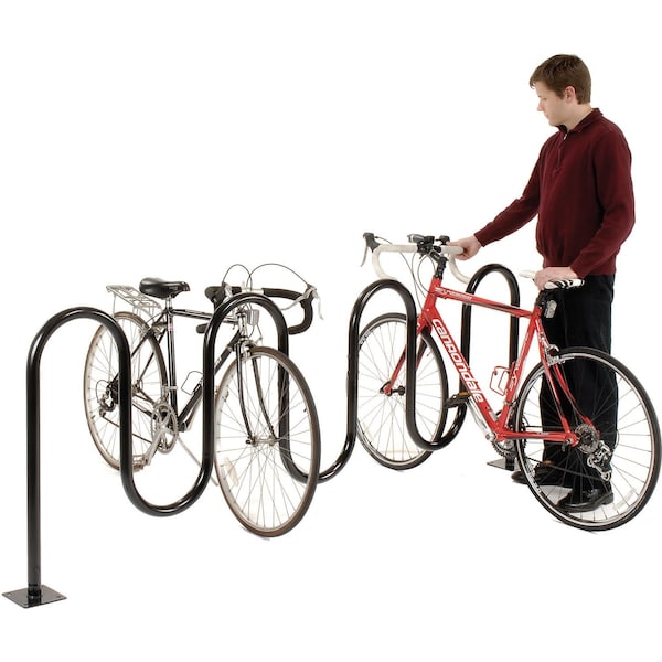 Global Industrial Wave Bike Rack, Black, Flange Mount, 9-Bike Capacity - 652779M