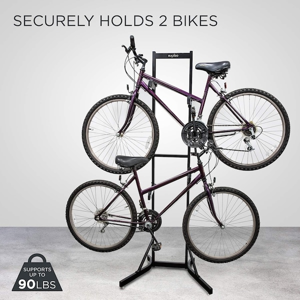 Raxgo Bike Storage Rack, 2 Bicycle Garage Stand, Freestanding, Adjustable Hooks Universal - RGFSBR