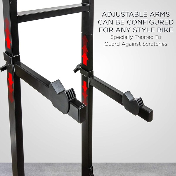 Raxgo Bike Storage Rack, 2 Bicycle Garage Stand, Freestanding, Adjustable Hooks Universal - RGFSBR