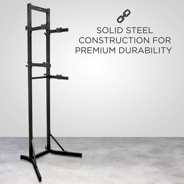 Raxgo Bike Storage Rack, 2 Bicycle Garage Stand, Freestanding, Adjustable Hooks Universal - RGFSBR