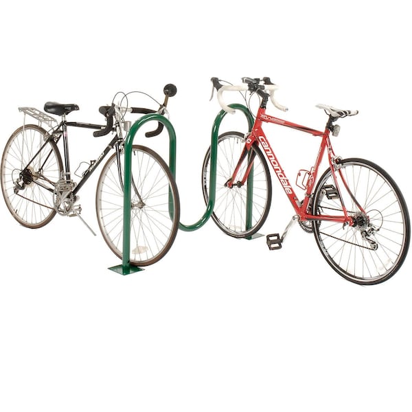 Global Industrial 41L Wave Bike Rack, Green, Flange Mount, 5-Bike Capacity - 652777MGN