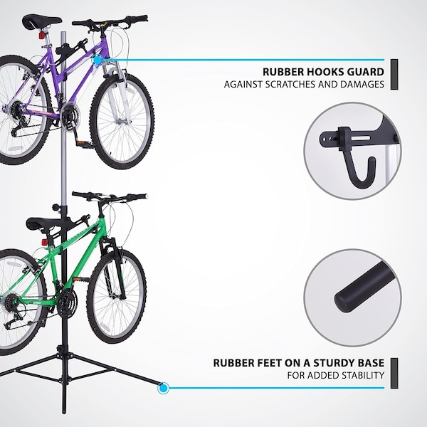 Raxgo Garage Bike Rack, Freestanding 2 Bicycle Storage with Adjustable Hooks - RGFSBR2