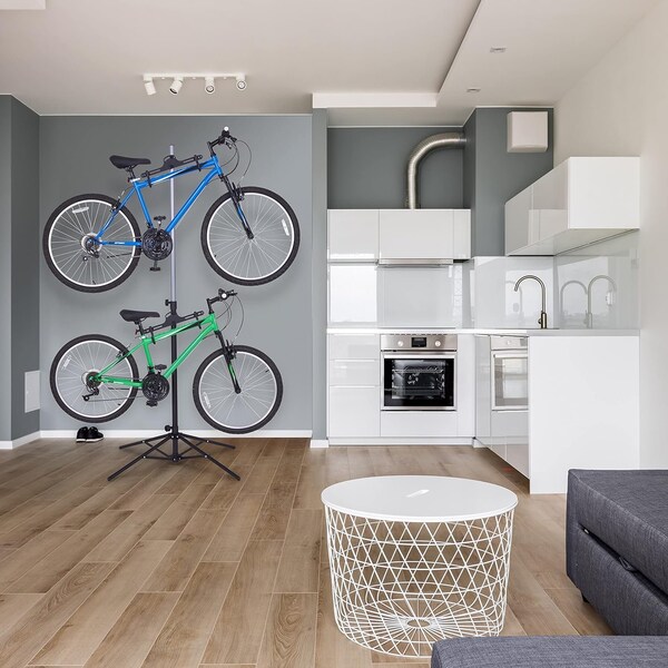 Raxgo Garage Bike Rack, Freestanding 2 Bicycle Storage with Adjustable Hooks - RGFSBR2