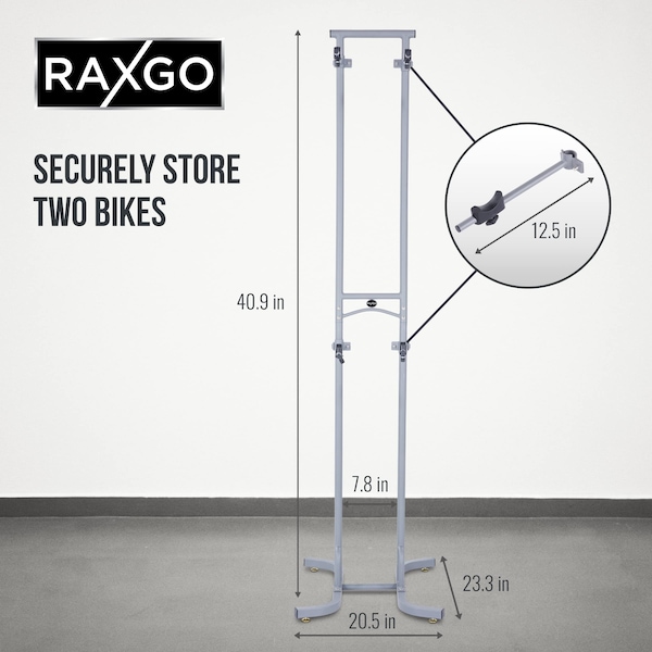 Raxgo Bike Storage Rack, Freestanding 2 Bike Rack with Adjustable Hooks for Indoor Storage - RGFSBRK2