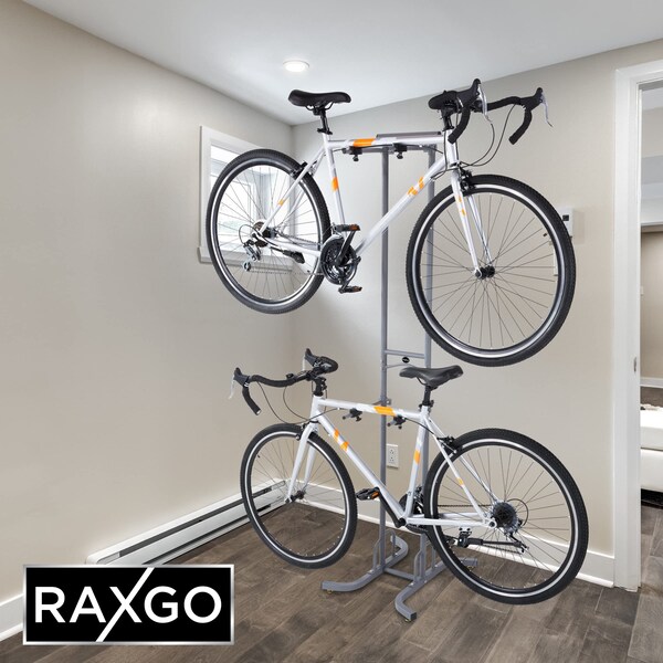 Raxgo Bike Storage Rack, Freestanding 2 Bike Rack with Adjustable Hooks for Indoor Storage - RGFSBRK2