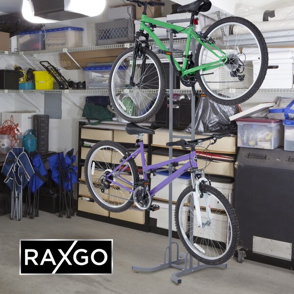 Raxgo Bike Storage Rack, Freestanding 2 Bike Rack with Adjustable Hooks for Indoor Storage - RGFSBRK2
