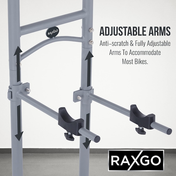 Raxgo Bike Storage Rack, Freestanding 2 Bike Rack with Adjustable Hooks for Indoor Storage - RGFSBRK2