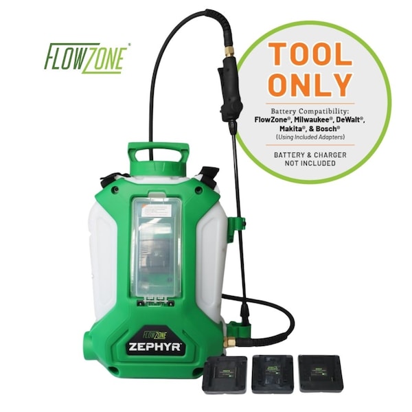Flowzone 4 gal Backpack Battery Sprayer, Plastic, 5 ft L Hose, 40 psi Max - FZSATJ-3TO