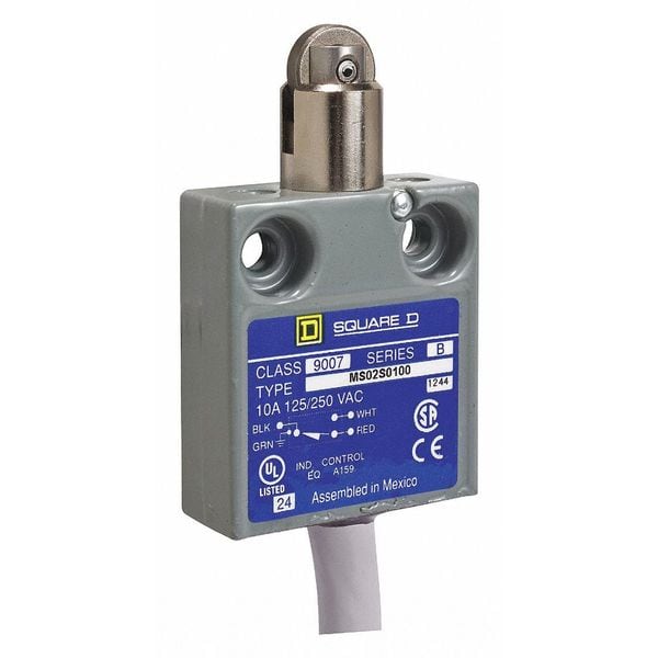 Interruptor de límite Telemecanique Sensors, Plunger, Roller, SPDT, 10A @ 240V AC, Ubicación del actuador: Arriba - 9007MS02G0410