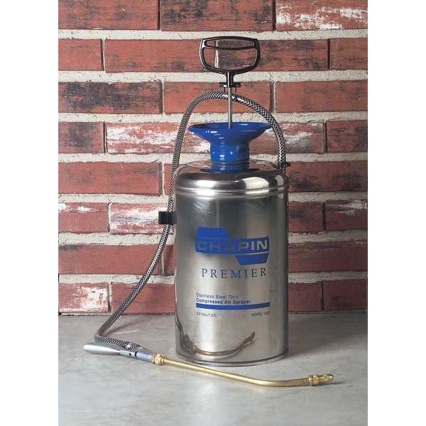 Chapin 2 gal Handheld Sprayer, Stainless Steel, 42 in L Hose, 12 in L Wand, Cone Nozzle Spray Pattern - 1253