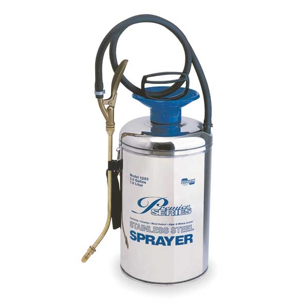 Chapin 2 gal Handheld Sprayer, Stainless Steel, 42 in L Hose, 12 in L Wand, Cone Nozzle Spray Pattern - 1253