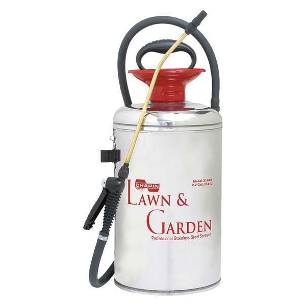 Chapin 2 gal Handheld Sprayer, Stainless Steel, 42 in L Hose, 12 in L Wand, Cone Nozzle Spray Pattern - 31440
