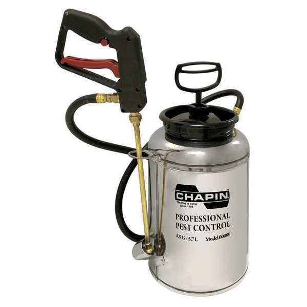 Chapin 1-1/2 gal Handheld Sprayer, Stainless Steel, 48 in L Hose, 12 in L Wand, Jet Nozzle Spray Pattern - 11800W