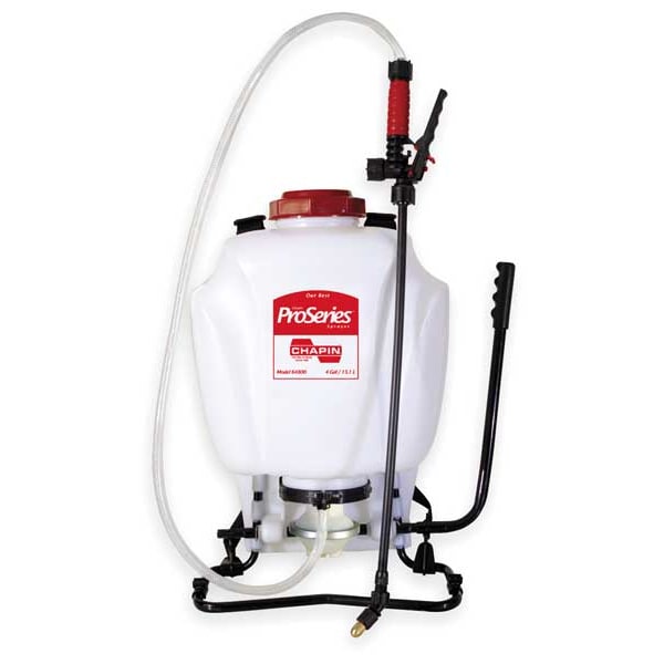 Chapin 4 gal Backpack Sprayer, Polyethylene, 48 in L Hose, 90 PSI, Cone/ Fan Nozzle Spray Pattern, Manual - 64800
