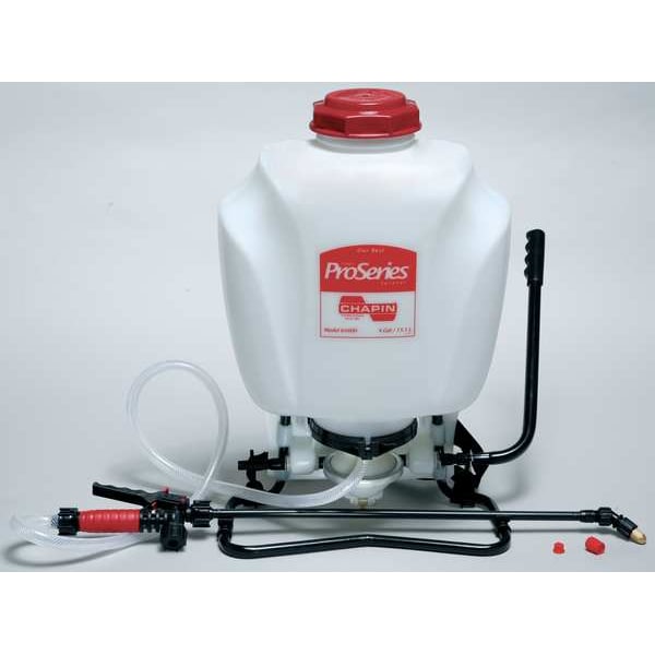 Chapin 4 gal Backpack Sprayer, Polyethylene, 48 in L Hose, 90 PSI, Cone/ Fan Nozzle Spray Pattern, Manual - 64800