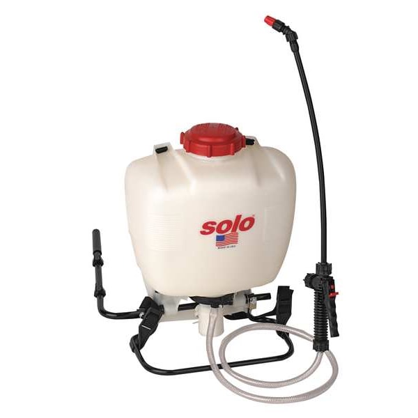 Solo 4 gal Backpack Sprayer, Poly, 48 in L Hose, 90 PSI, Cone/ Fan/ Jet Nozzle Spray Pattern, Manual - 425