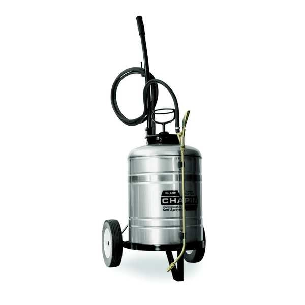 Chapin 6 gal Cart Industrial Sprayer, Stainless Steel, 120 in L Hose, 18 in L Wand, 60 psi Max - 6300