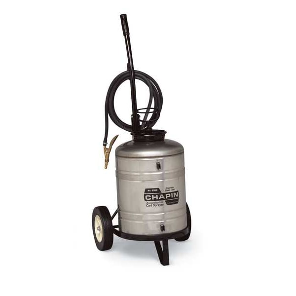 Chapin 6 gal Cart Industrial Sprayer, Stainless Steel, 120 in L Hose, 18 in L Wand, 60 psi Max - 6300
