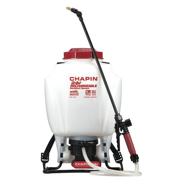 Chapin 4 gal Backpack Sprayer, Polyethylene, 48 in L Hose, 20 in L Wand, 40 psi Max - 63924