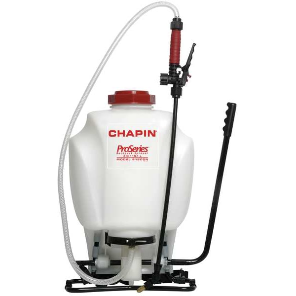 Chapin 4 gal Backpack Sprayer, Poly, 48 in L Hose, 18 in L Wand, Cone/ Fan Nozzle Spray Pattern, 90 psi Max - 61800