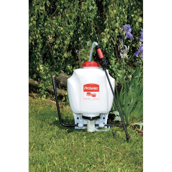 Chapin 4 gal Backpack Sprayer, Poly, 48 in L Hose, 18 in L Wand, Cone/ Fan Nozzle Spray Pattern, 90 psi Max - 61800