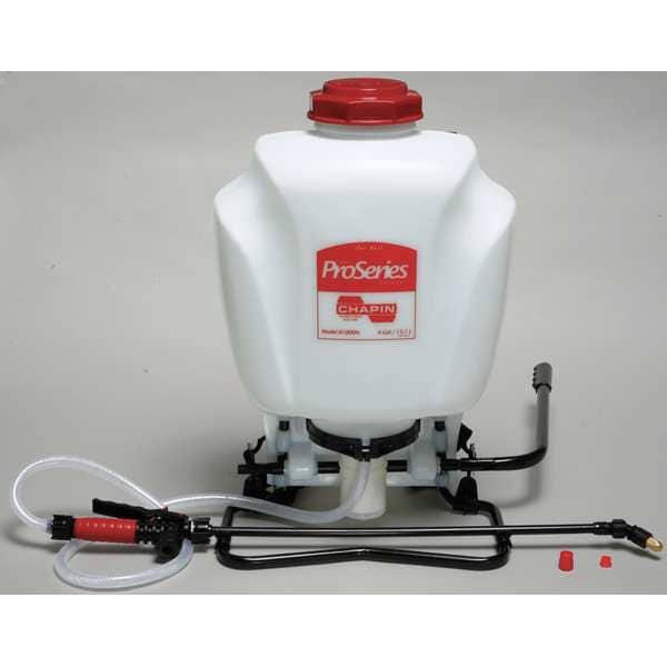 Chapin 4 gal Backpack Sprayer, Poly, 48 in L Hose, 18 in L Wand, Cone/ Fan Nozzle Spray Pattern, 90 psi Max - 61800
