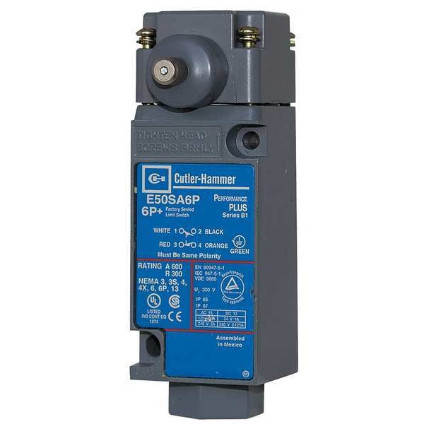 Interruptor de límite de trabajo pesado Eaton, Émbolo, 1NC/1NO, 10A @ 600V CA - E50AH16P