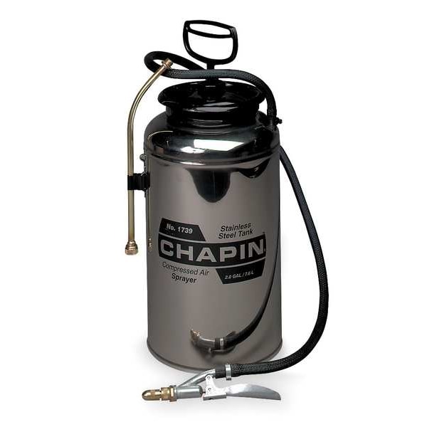 Chapin 2 gal Handheld Industrial Sprayer, Stainless Steel, 42 in L Hose, 12 in L Wand, 60 psi Max - 1739