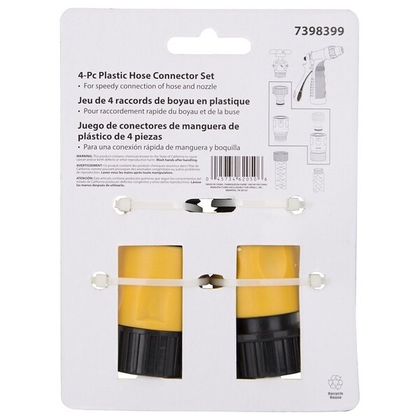 Landscapers Select Hose Connector Set, Male Thread and Female Thread, Plastic, Yellow and Black - GC520+GC540+GC522