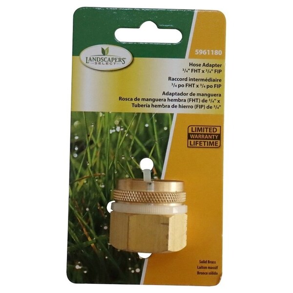 Landscapers Select Hose Adapter, 3/4 x 3/4 in, FHT x FIP, Brass, Brass, For: Garden Hose - PMB-055-3LC