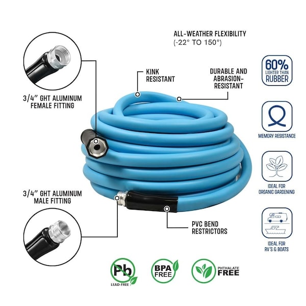 Interstate Pneumatics Premium Hybrid Water Drinking Hose  50 FT - HHW-050