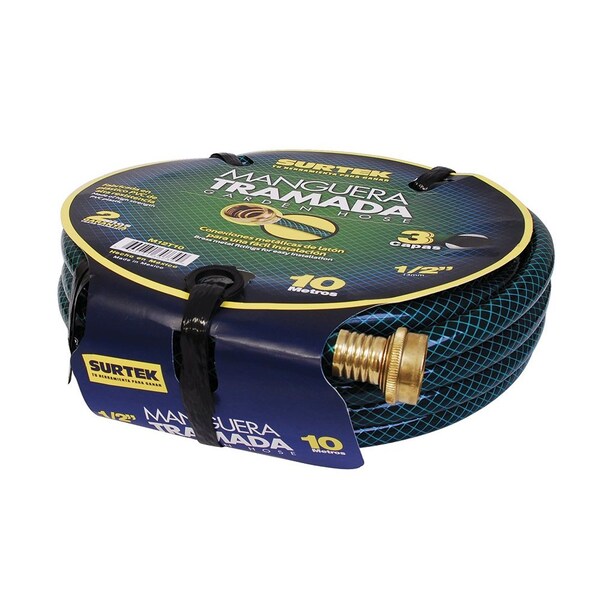 Surtek Green Woven Garden Hose With Metallic Connector 12 25M Reel - M12T25