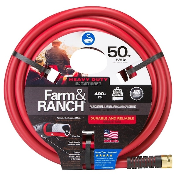 Swan SNFR58050 Garden Hose, 58 in, 50 ft L, Female x Male, Polyester, Red - CSNFR58050