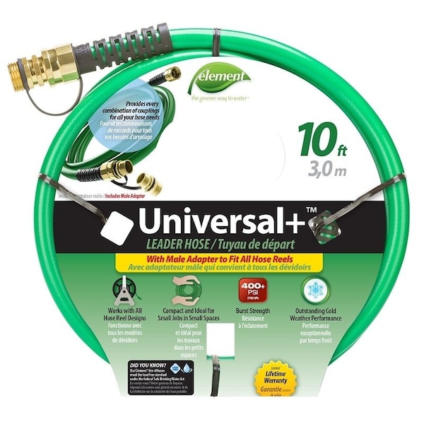 Swan Universal Leader Hose, 12 in, 10 ft L, Female, PVC, Green - CELUN12010