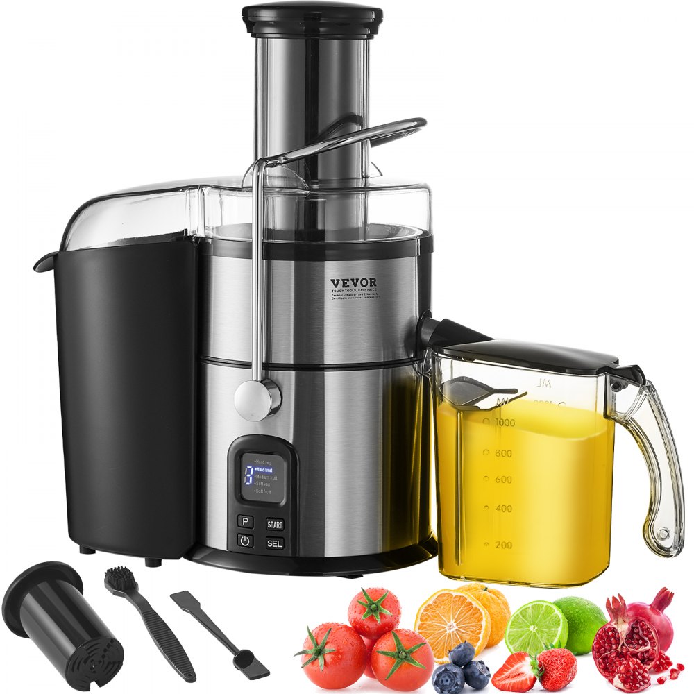 VEVOR Juicer Machine, 850W Motor Centrifugal Juice Extractor, Easy Clean Centrifugal Juicers, Big Mouth Large 3" Feed Chute for Fruits and Vegetables, 5 Speeds Juice Maker, Stainless Steel, BPA Free - LXGSZZJWS800WAFTPV1
