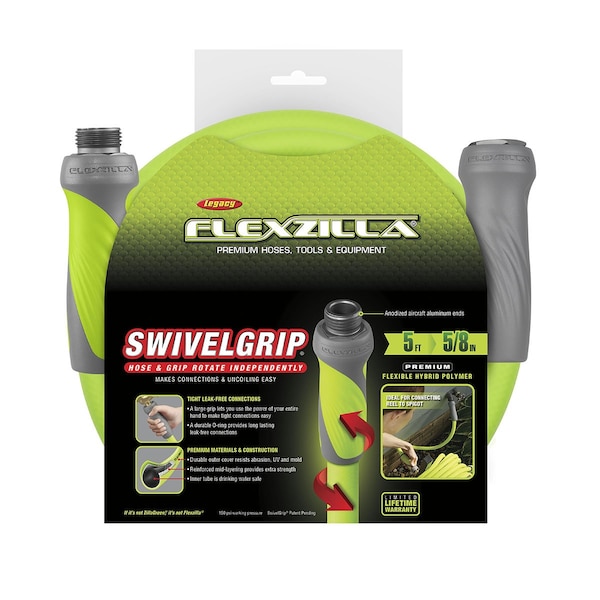 Flexzilla SwivelGrip Garden Lead-in Hose, 5/8" x 5 - HFZG505YWS-E