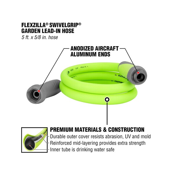 Flexzilla SwivelGrip Garden Lead-in Hose, 5/8" x 5 - HFZG505YWS-E
