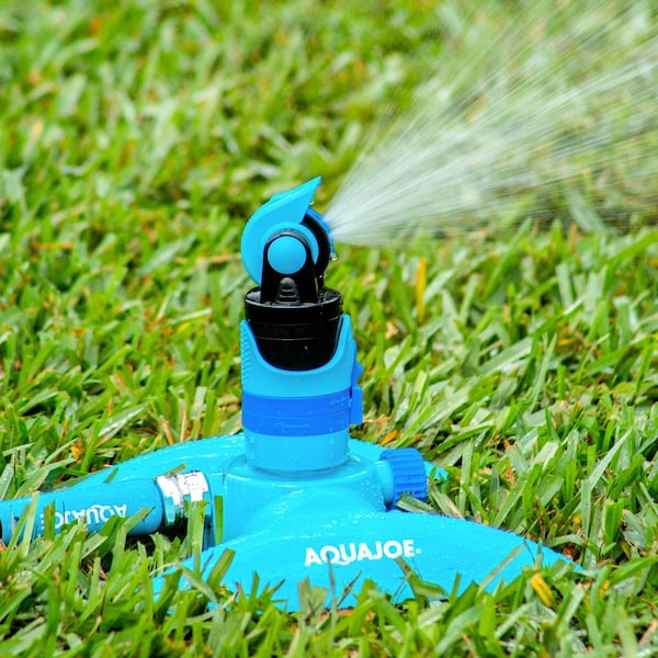 Aqua Joe 4-Pattern Gear Drive Sprinkler w/ Lie-Flat Metal Base for Any Landscape - AJ-MSSBM