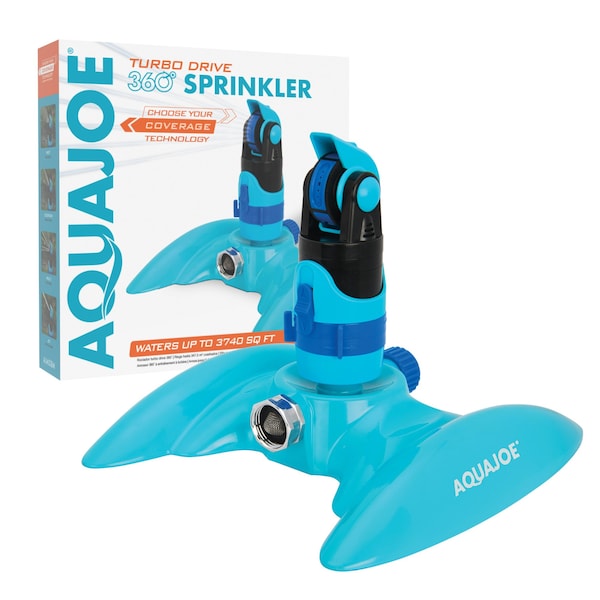 Aqua Joe 4-Pattern Gear Drive Sprinkler w/ Lie-Flat Metal Base for Any Landscape - AJ-MSSBM