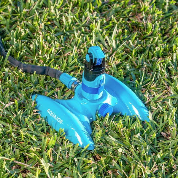 Aqua Joe 4-Pattern Gear Drive Sprinkler w/ Lie-Flat Metal Base for Any Landscape - AJ-MSSBM