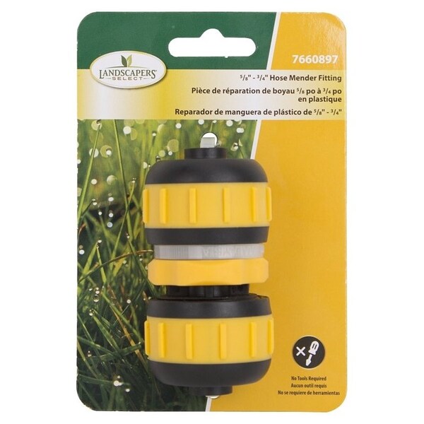 Landscapers Select Hose Mender, 5/8 to 3/4 in, Plastic, Yellow and Black - GC628