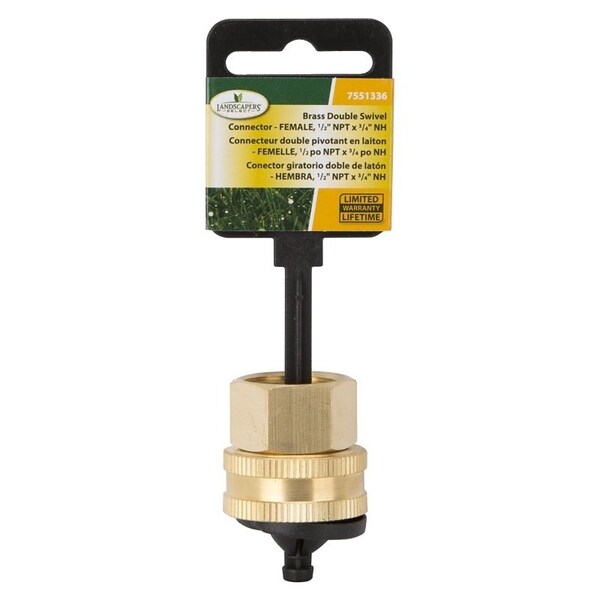 Landscapers Select Swivel Hose Connector, 1/2 x 3/4 in, FNPT x FNH, Brass, Brass - GHADTRS-8
