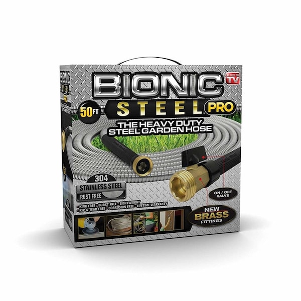 Bionic Steel 0.62 in. Dia. x 50 ft. Pro Heavy-Duty Stainless Steel Garden Hose, Silver - BI8611