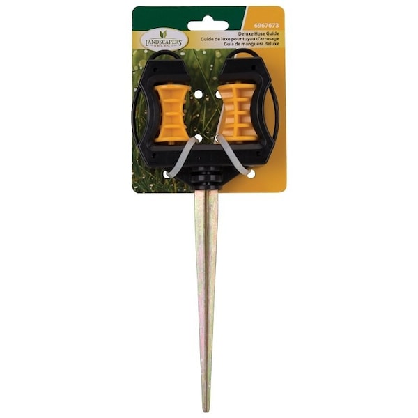 Landscapers Select Hose Guide, 10-5/8 in OAL, Plastic Guide, Metal Spike, Black/Yellow - GM-203