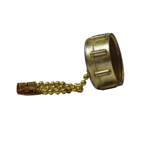 Midland Industries Garden Hose Cap, Cap, 34 Nominal, 75 psi, 35 to 100 deg F, Brass, 8 L Chain - 30142