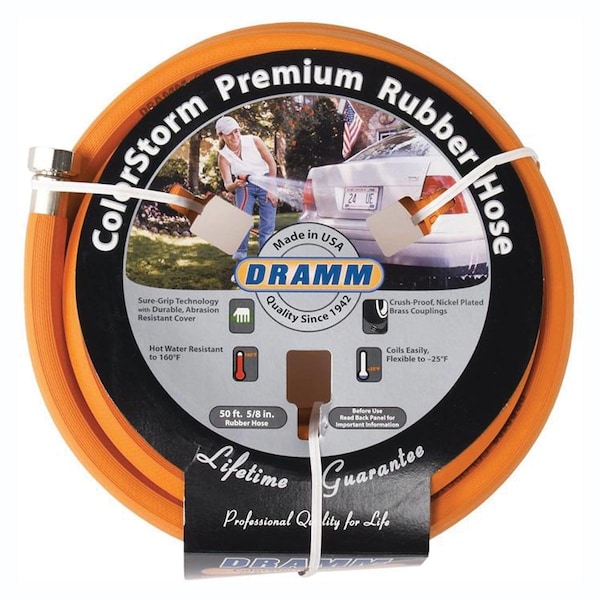 Dramm ColorStorm Orange Reinforced Water Hose, 50'L x 5/8 dia. - 17002
